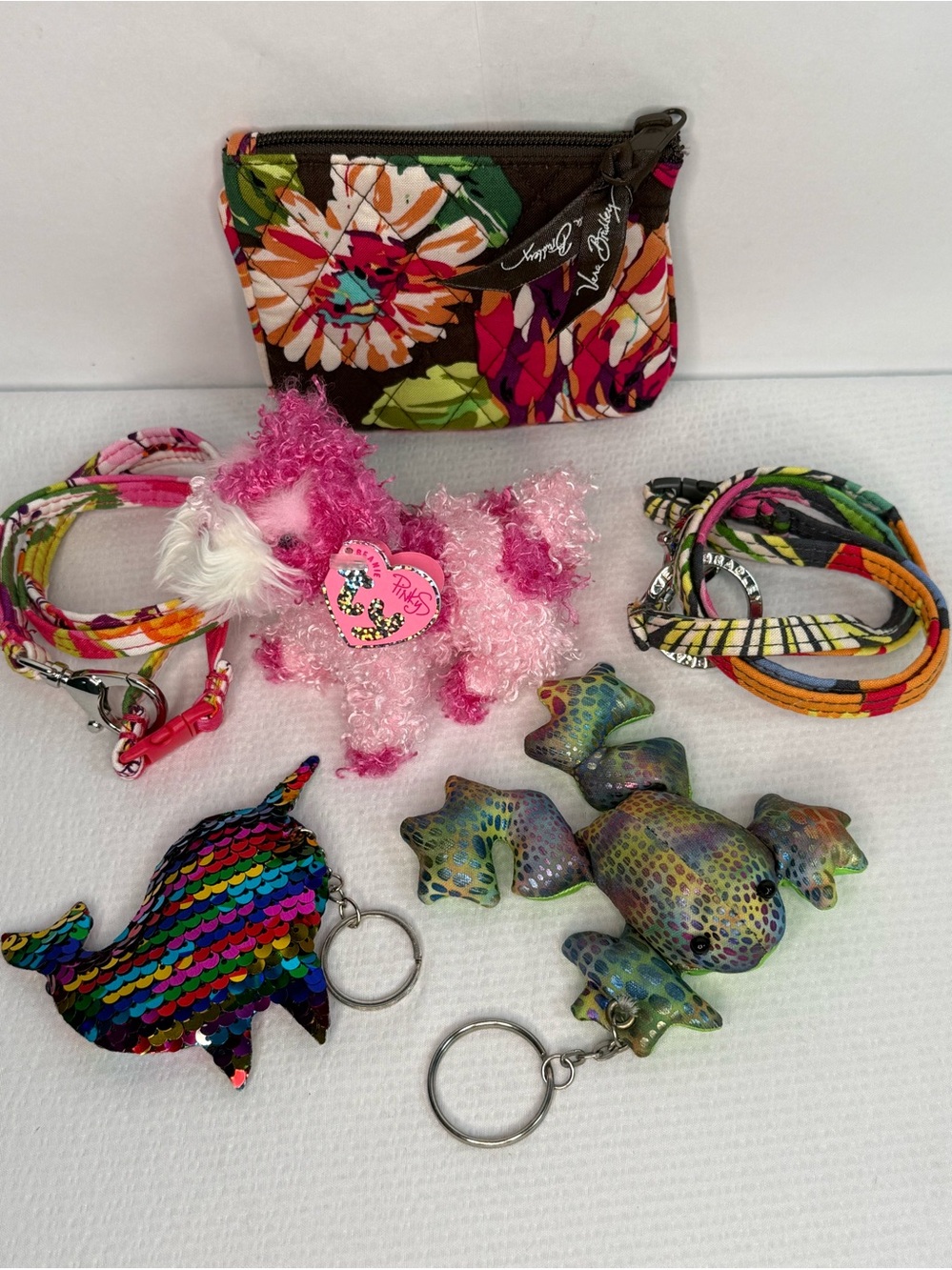 Bundle of 6 Bag Charms/Key Chains, Lanyards and Vera Bradley Floral Coin Purse